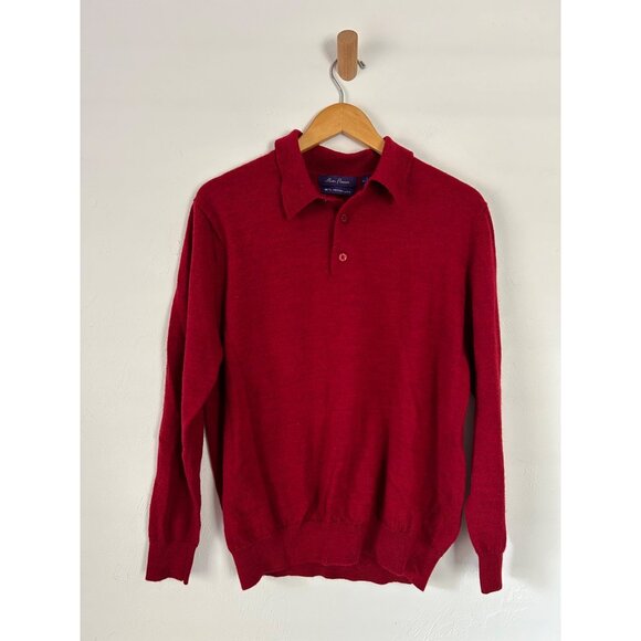 Alan Flusser 100% Merino Wool Red 3 Button Polo Sweater Men's Size L - Picture 3 of 7
